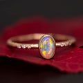 Matte Finish Engagement Ring Crystal Opal Diamond 14K Yellow Gold