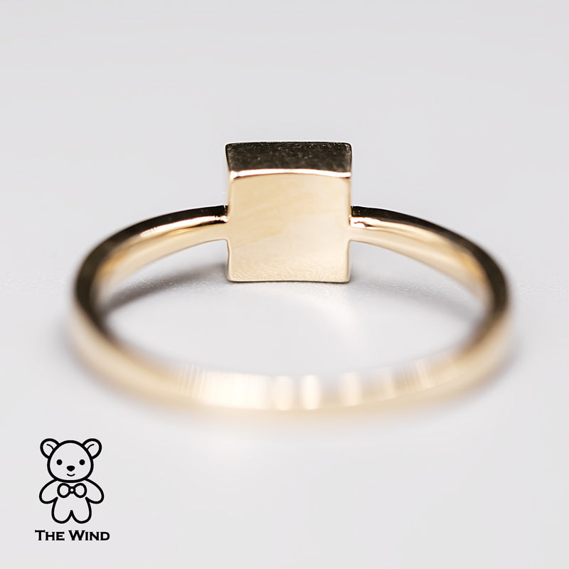 Geometric Square Shaped Australian Doublet Opal Ring 14K Yellow Gold
