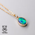 Geometric Oval Shaped Australian Doublet Opal Pendant 14k Yellow Gold