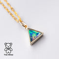 Geometric Triangle Shaped Australian Doublet Opal Pendant 14k Yellow Gold