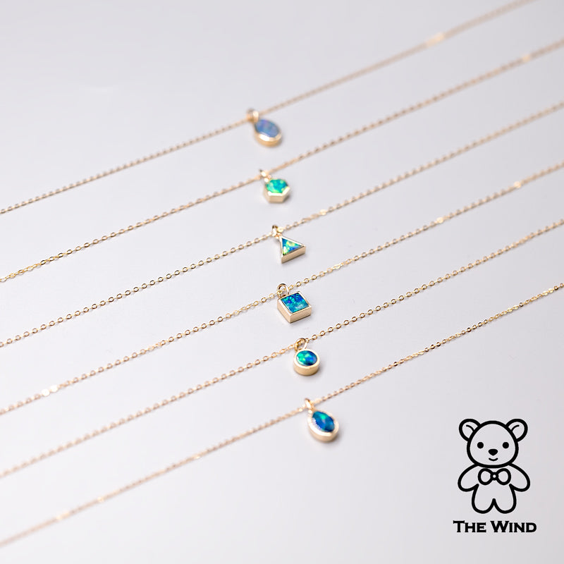 Geometric Oval Shaped Australian Doublet Opal Pendant 14k Yellow Gold