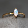 Minimalist Marquise Australian Opal Engagement Ring 14K Yellow Gold