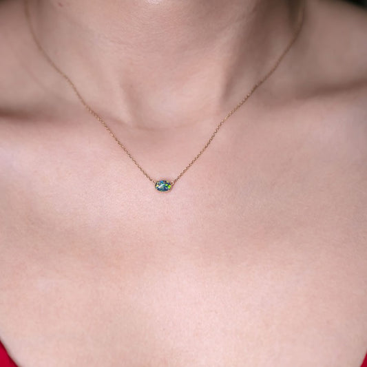 Minimalist Oval Shaped Triplet Opal Necklace 18K Yellow Gold