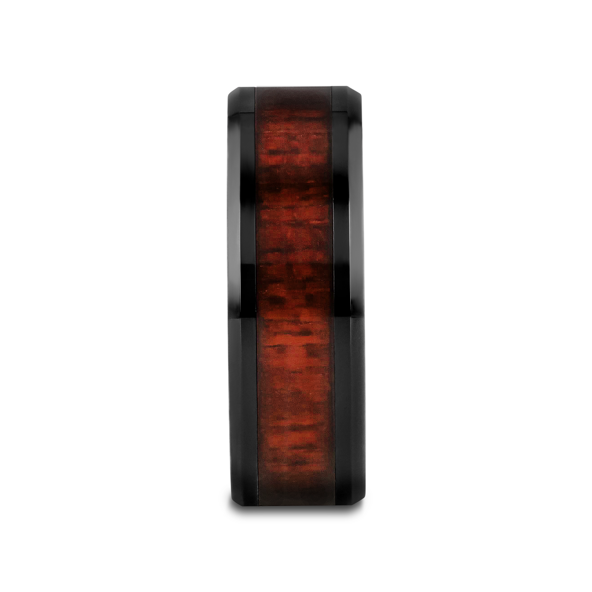 MORADO Purple Heart Wood Inlaid Black Ceramic Ring with Beveled Edges - 8mm