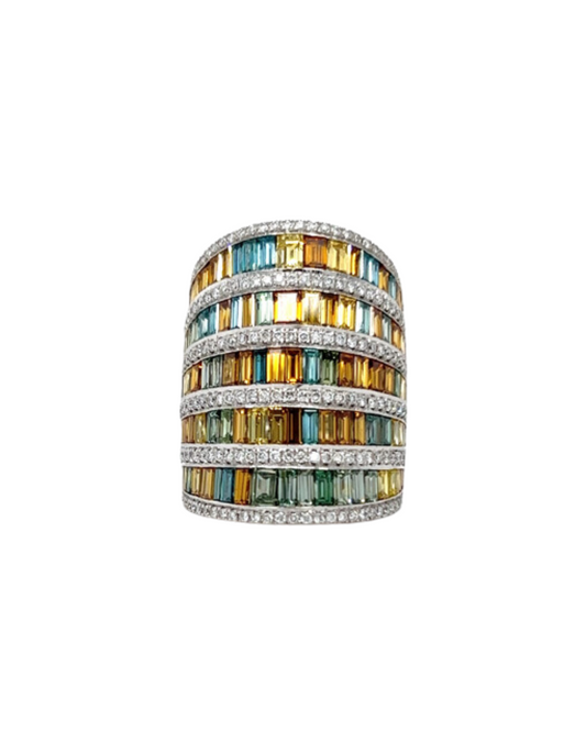 Multi Color Diamond Column Ring