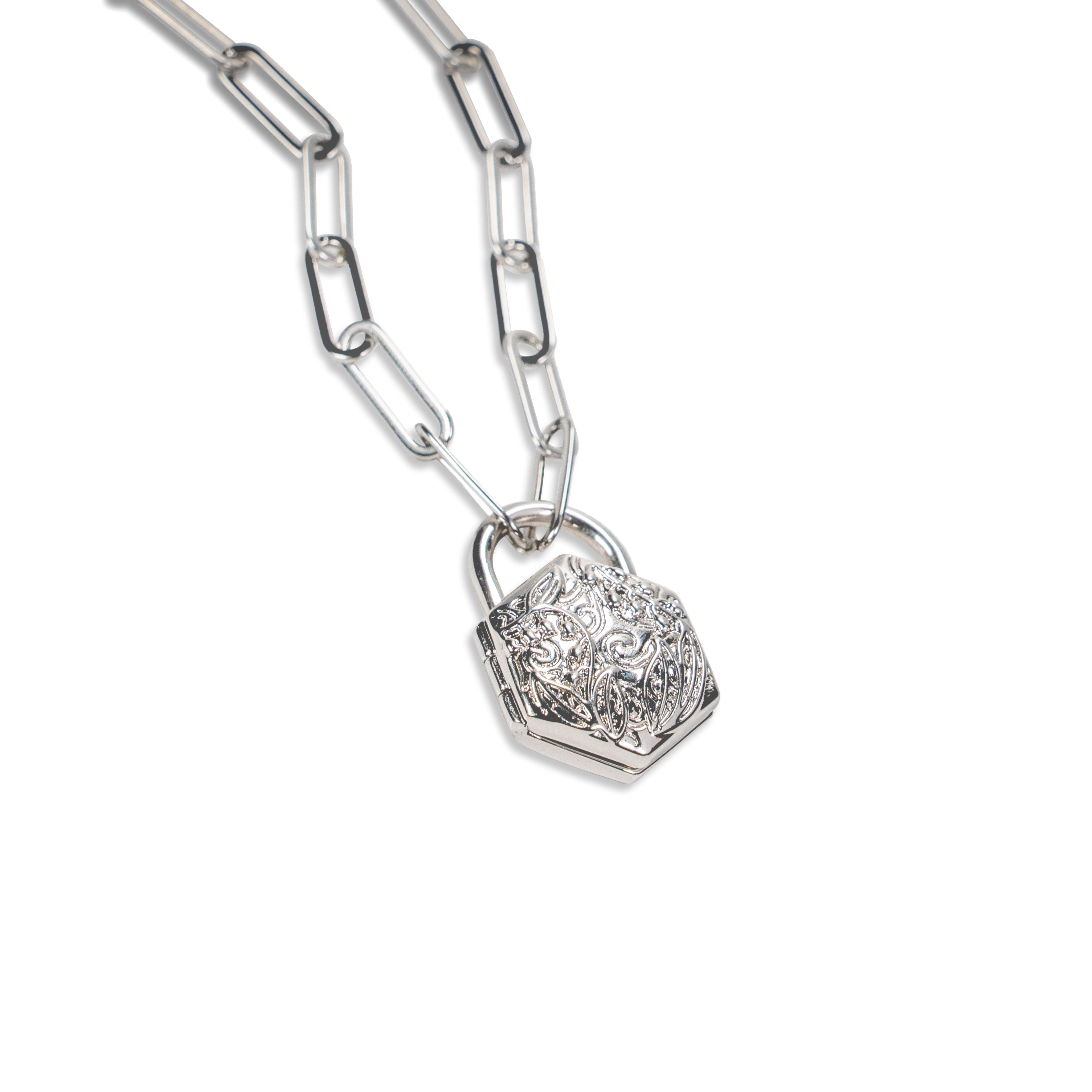 Don't Give Up Locket Necklace Bundle - White Gold