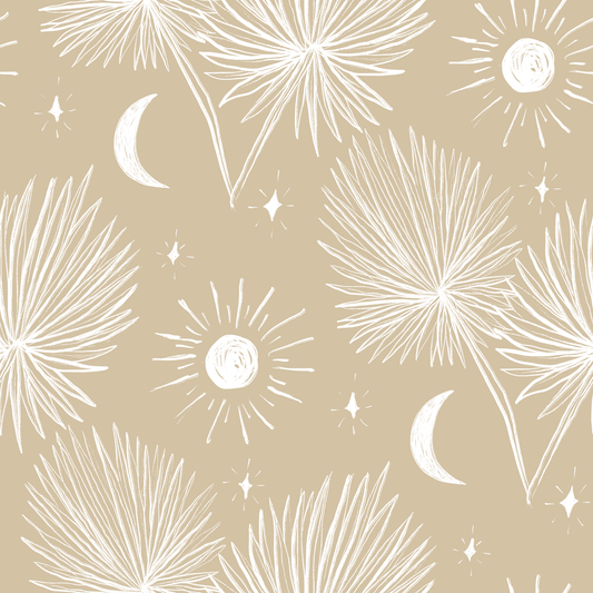 Night Palm Wallpaper, tan and white