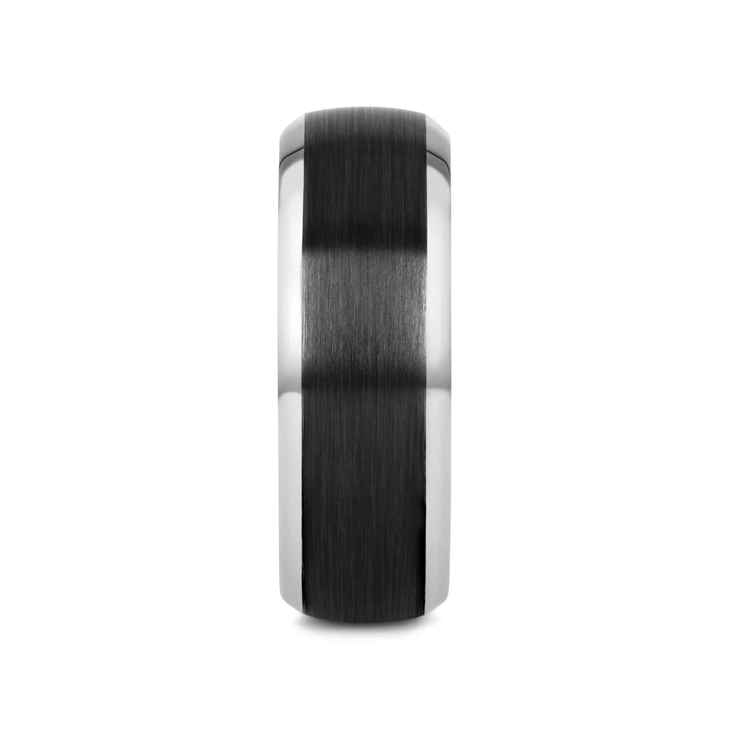 NOLAN Brushed Domed Black Titanium Wedding Band with Polished Beveled Edges - 8mm