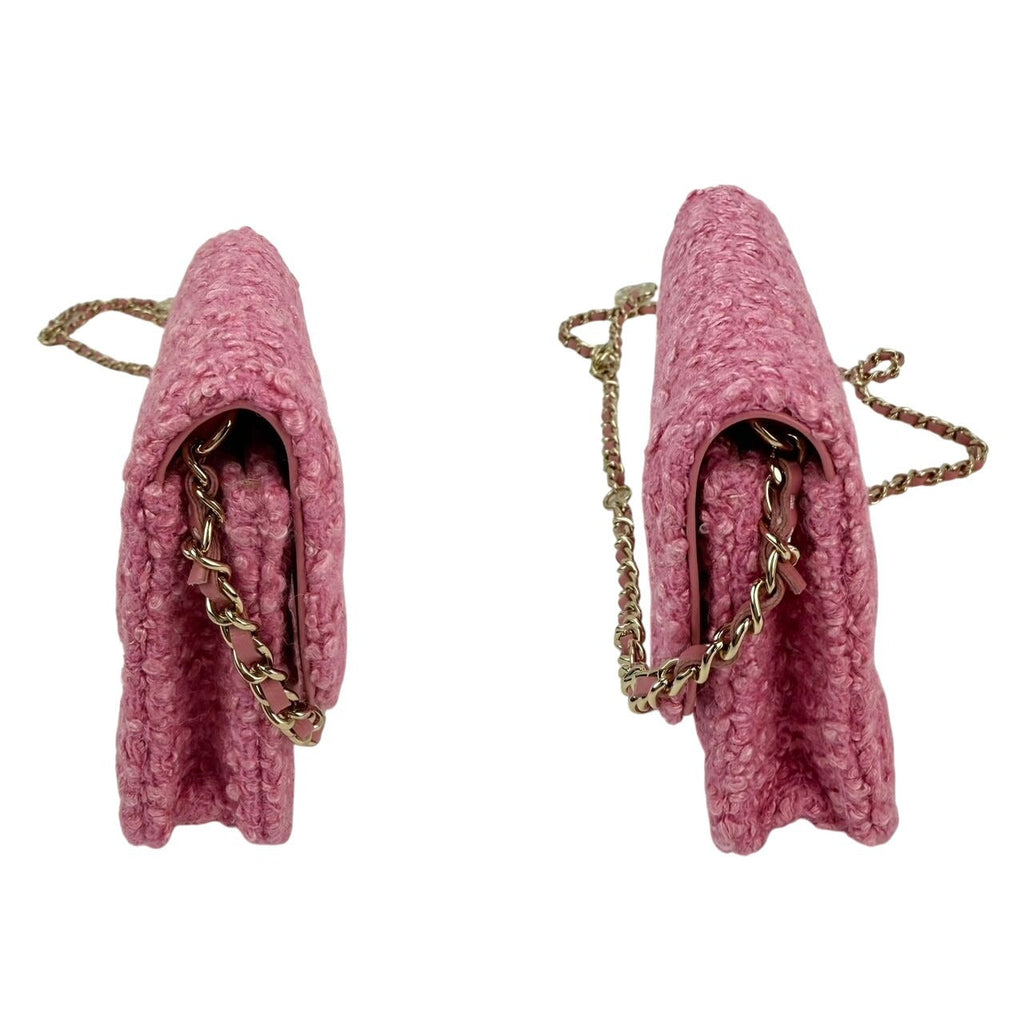 Chanel Tweed Quilted Mini Flap Pink Chain Waist Shoulder Bag