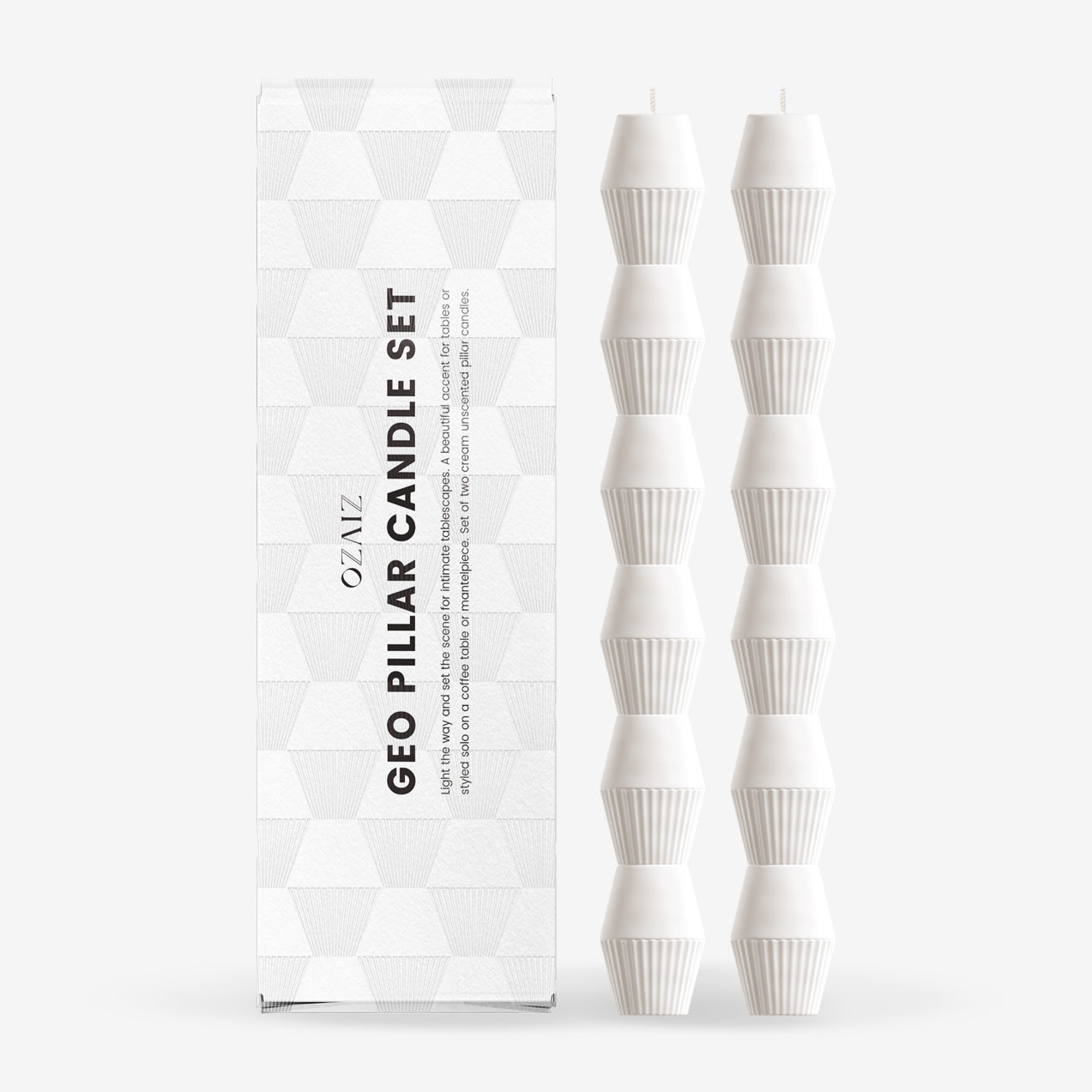 Ivory Geometric Pillar Candle (Set of 2)