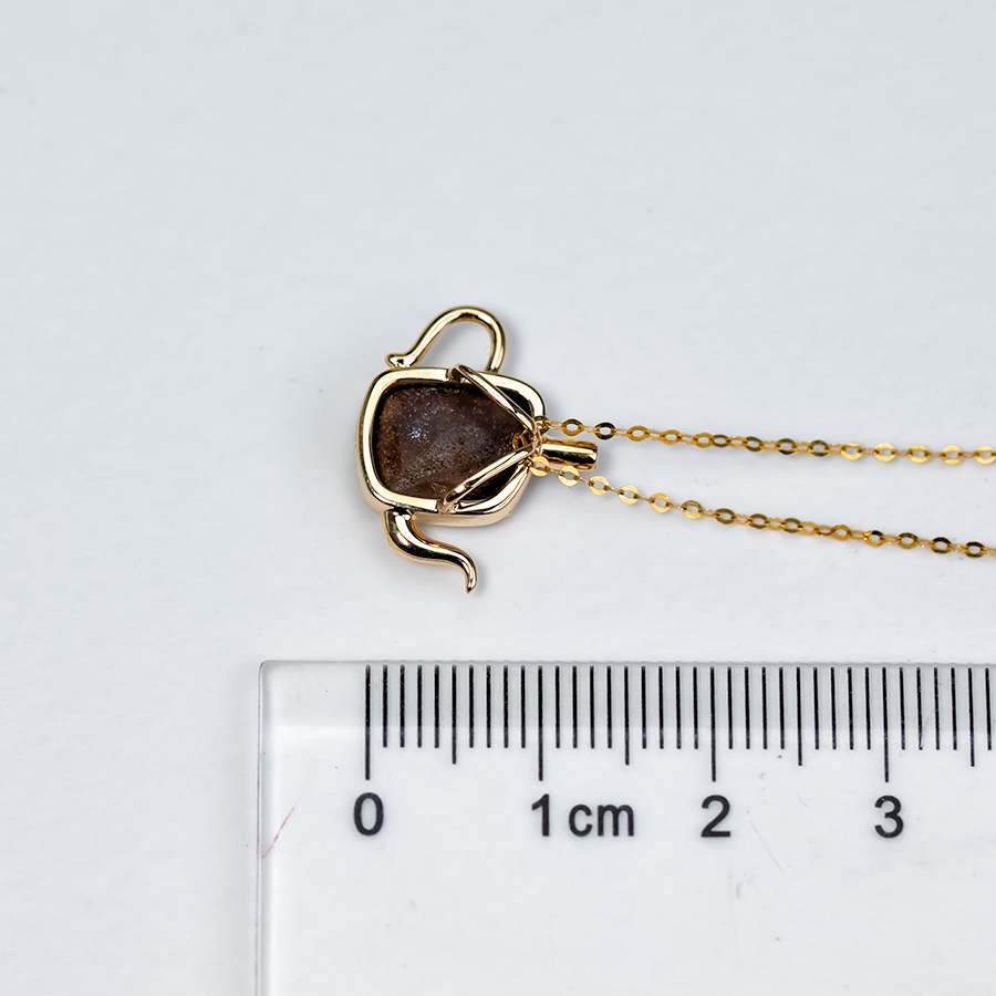 One of Kind Teapot Boulder Opal & Diamond, Tsavorite Necklace 18K Yellow Gold
