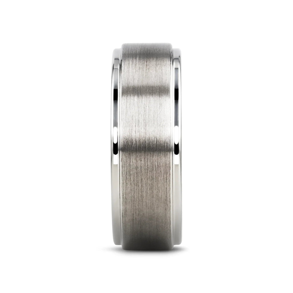 ORLOFF White Tungsten Ring with Raised Brush Finished Center - 6mm & 8mm