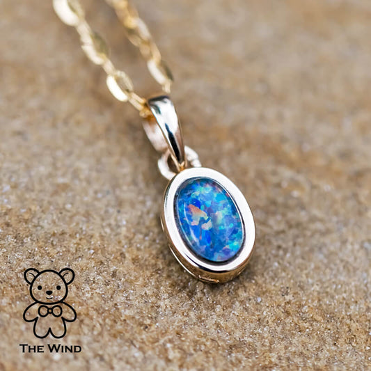 Oval Shaped Australian Triplet Opal Necklace in 14k Yellow Gold