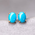 Oval Shaped Turquoise Stud Earrings 14k Yellow Gold
