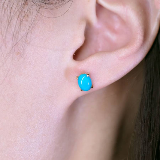 Oval Shaped Turquoise Stud Earrings 14k Yellow Gold