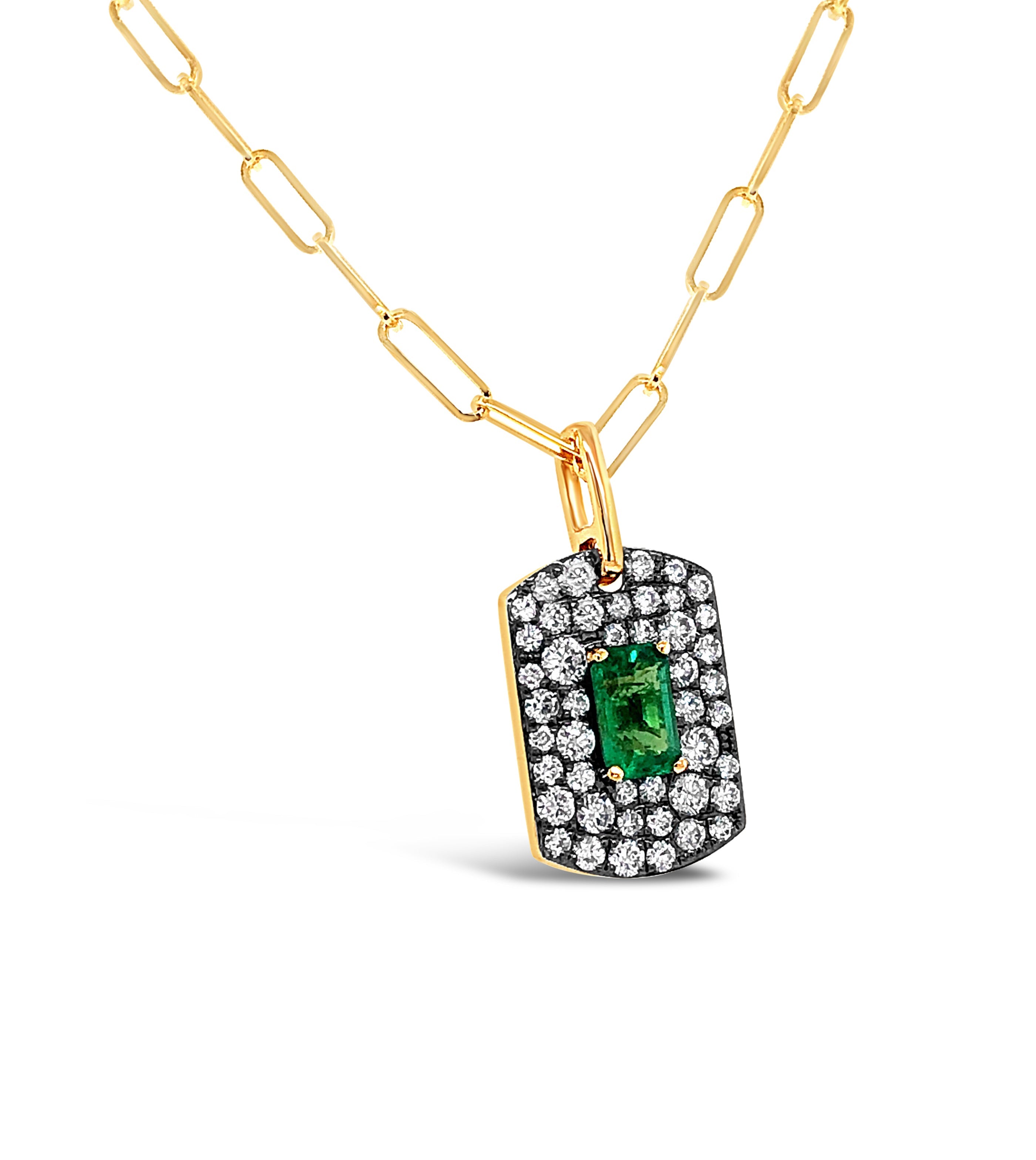 Emerald & Diamond Dog Tag Necklace