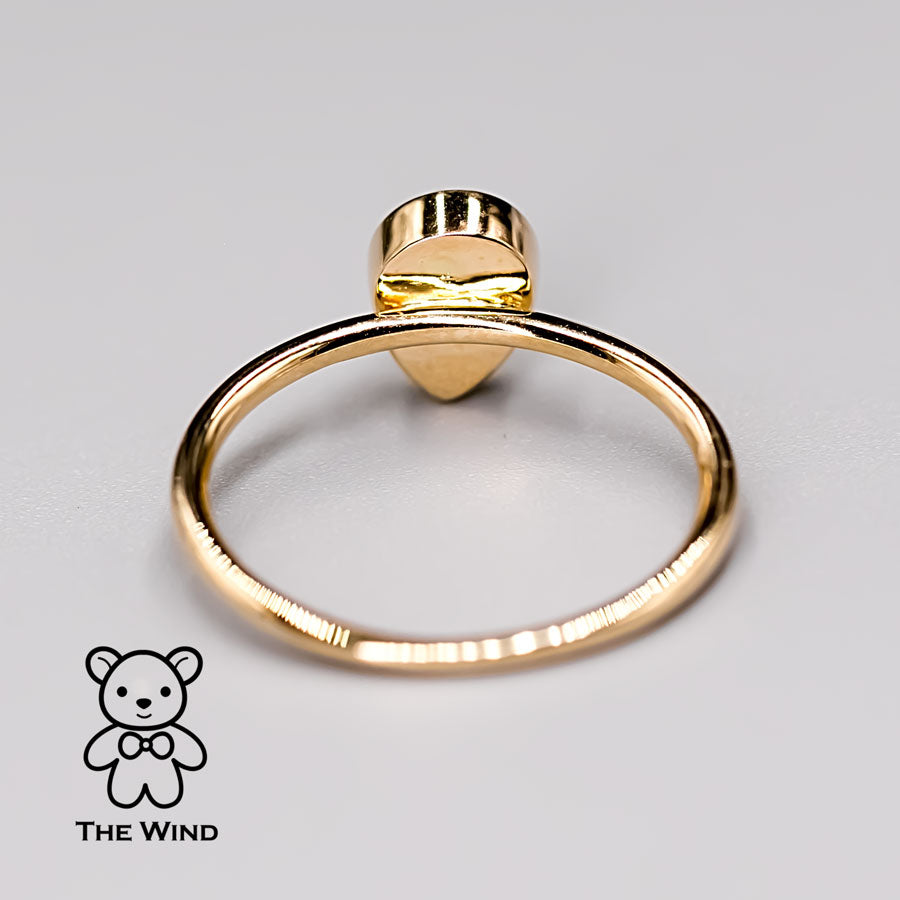 Geometric Pear Shaped Australian Doublet Opal Engagement Ring 14K Yellow Gold