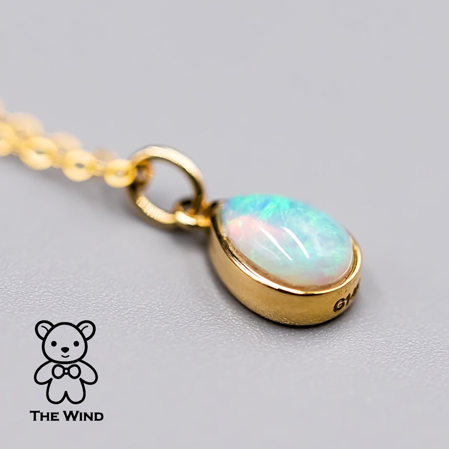 Pear Shaped Australian Solid Opal Necklace 14k Yellow Gold