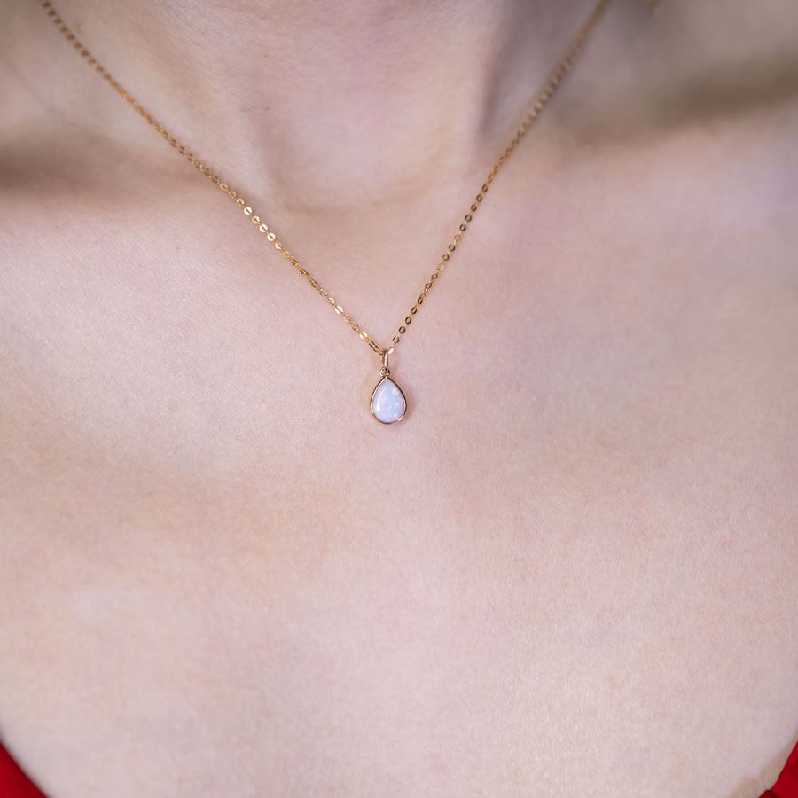 Pear Shaped Australian Solid Opal Necklace 14k Yellow Gold