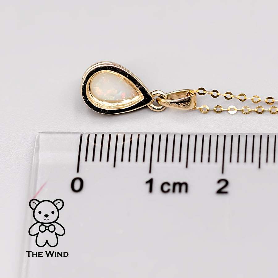 Pear Shaped Australian Solid Opal Necklace 14k Yellow Gold