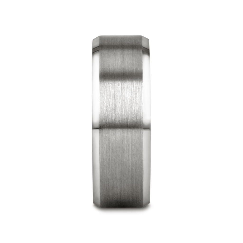 PETERSBURG Brushed Center White Tungsten Ring with Beveled Edges - 4mm - 10mm