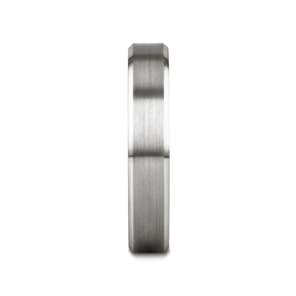 PETERSBURG Brushed Center White Tungsten Ring with Beveled Edges - 4mm - 10mm