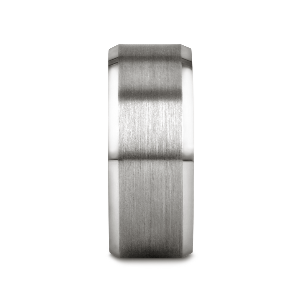 PETERSBURG Brushed Center White Tungsten Ring with Beveled Edges - 4mm - 10mm