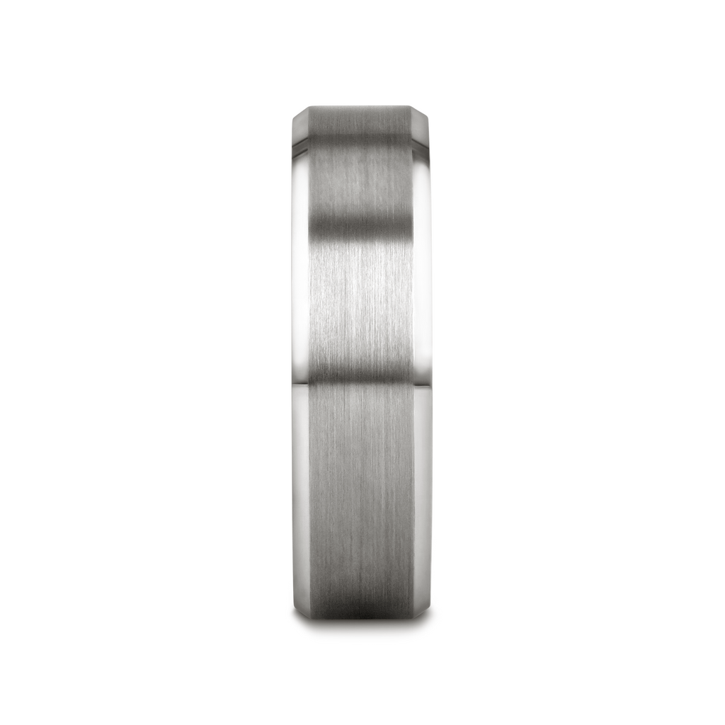 PETERSBURG Brushed Center White Tungsten Ring with Beveled Edges - 4mm - 10mm