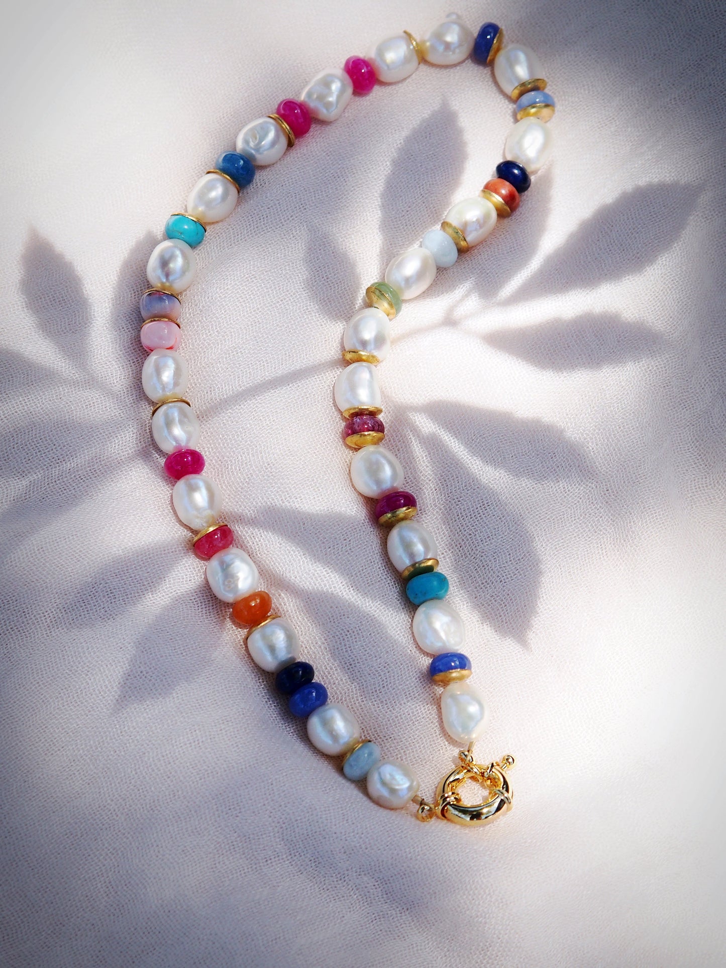Sale - Chunky Candy Gemstone and Pearl Necklace - Momona