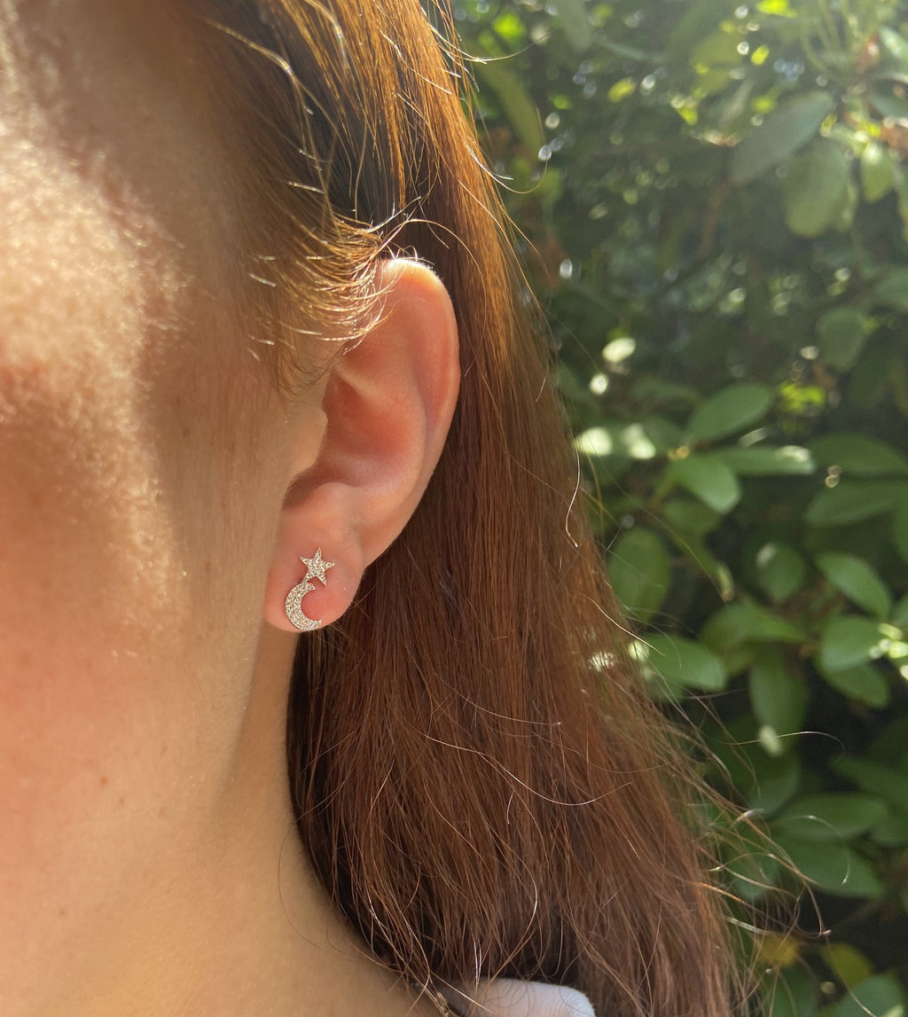 Diamond Star Moon Stud Earring