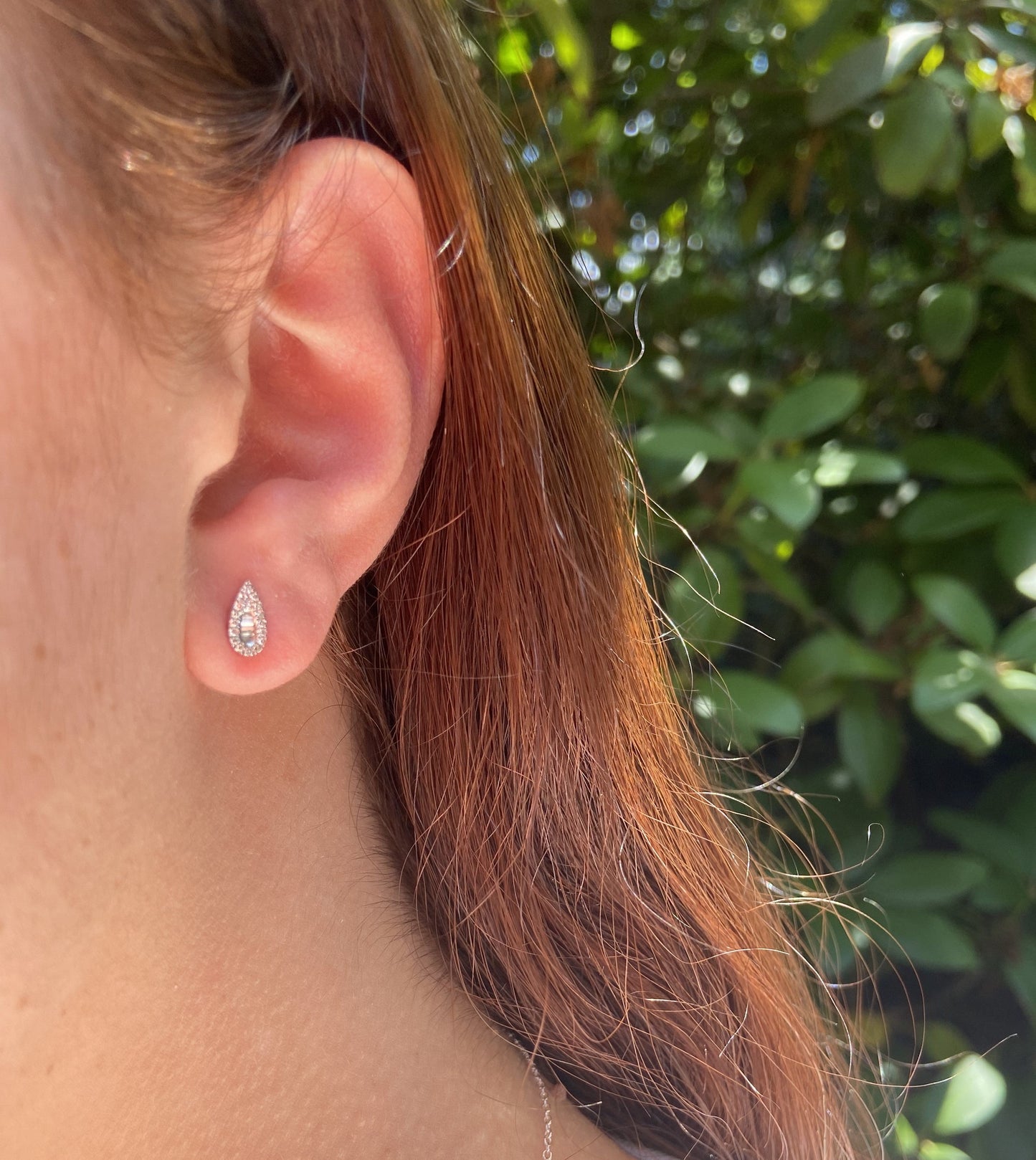 Diamond Baguette and Halo Pear Stud Earring