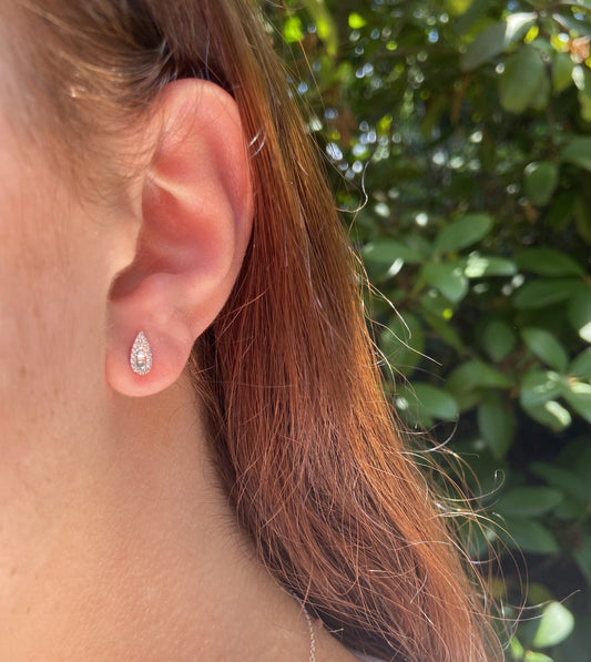 Diamond Baguette and Halo Pear Stud Earring