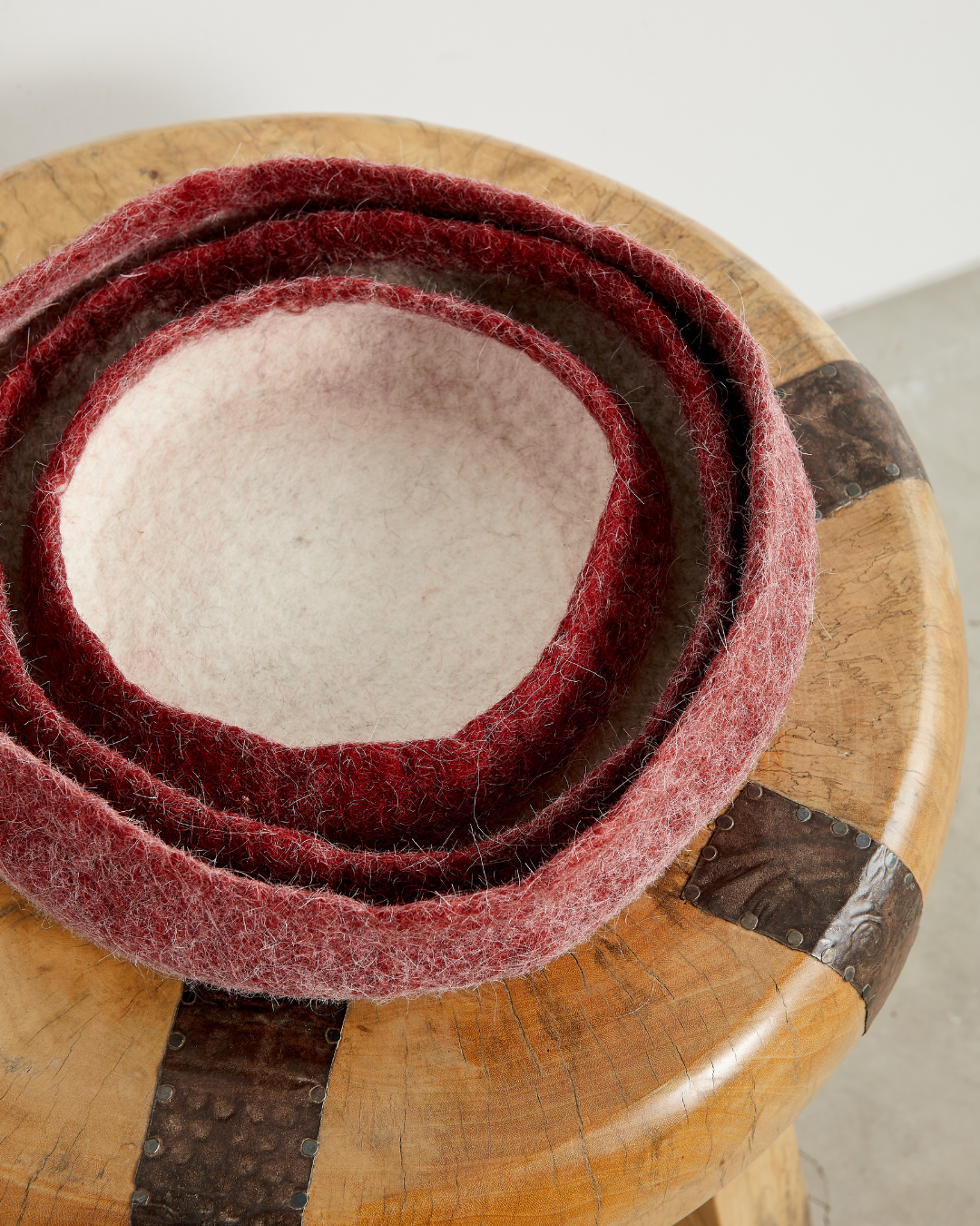 Berry Red Decorative Wool Nesting Bowls