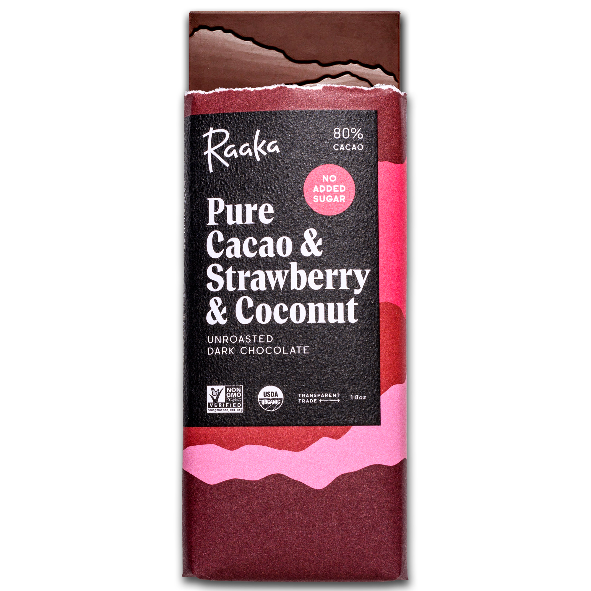 Pure Cacao & Strawberry & Coconut Bar - Raaka Chocolate