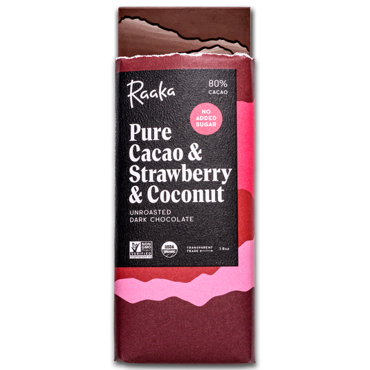 Pure Cacao & Strawberry & Coconut Bar - Raaka Chocolate