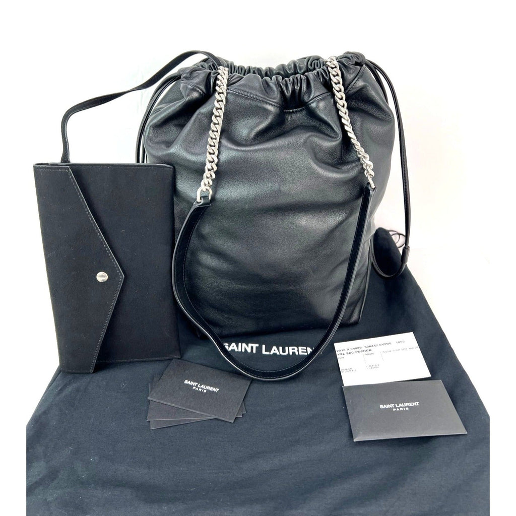 Saint Laurent Lambskin Teddy Drawstring Sac Bucket Bag