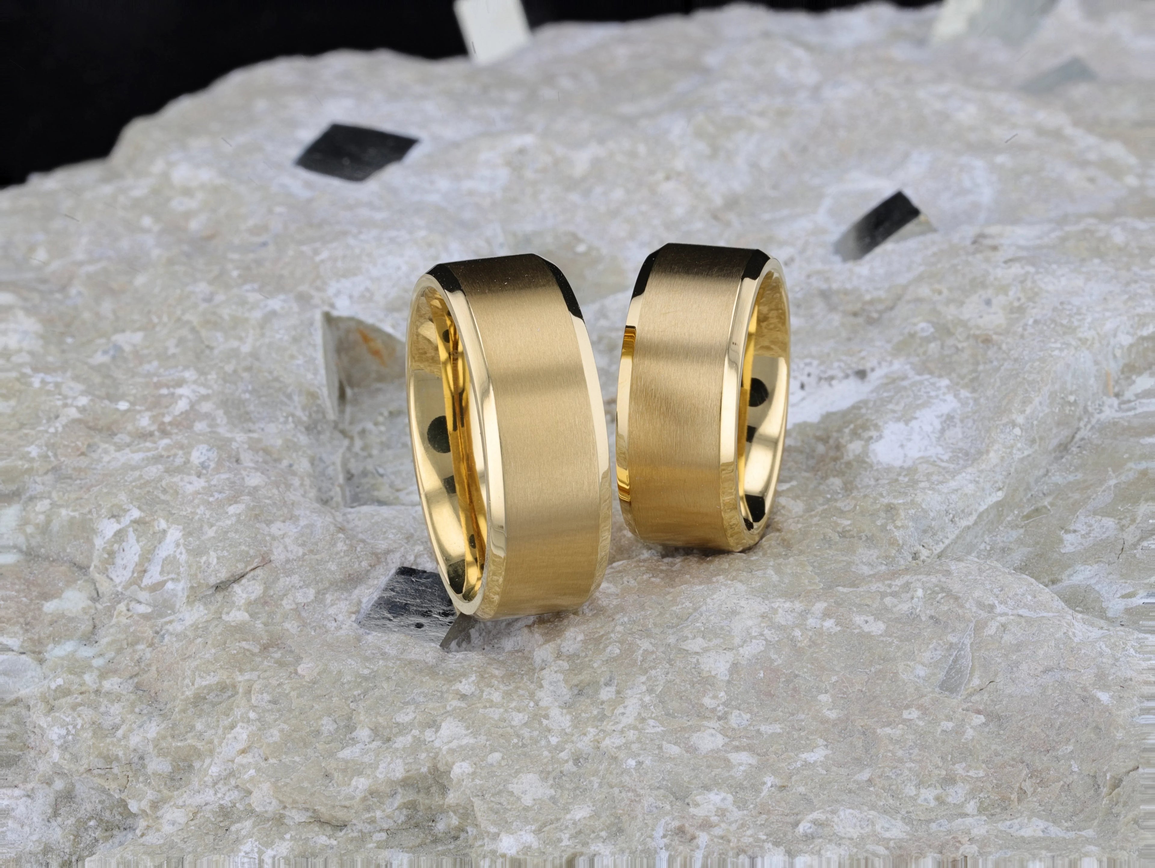 RADIATE Gold-Plated Titanium Flat Brushed Center Men's Wedding Ring With Beveled Polished Edges - 8mm