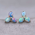 Radiant Rainbow Hues Doublet Opal Trio Stud Earrings 14K Gold