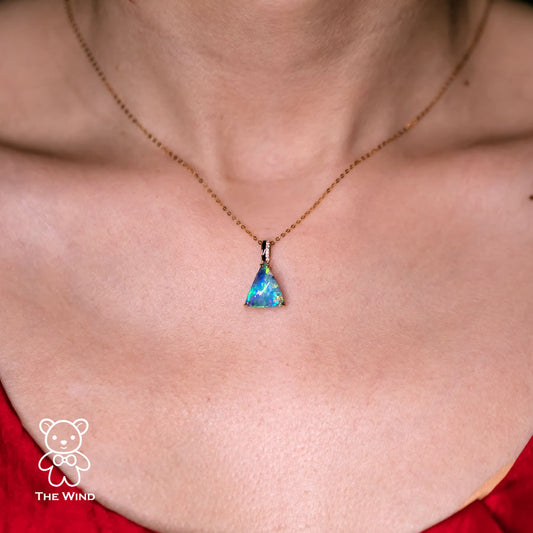 3.84ct Vivid Blue Australian Boulder Opal Diamond & Agate Pendant Necklace 18K Yellow Gold