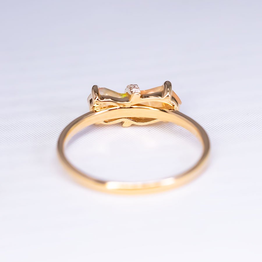 Rare Two-Color Fire Opal Diamond Engagement Ring 18K Yellow Gold