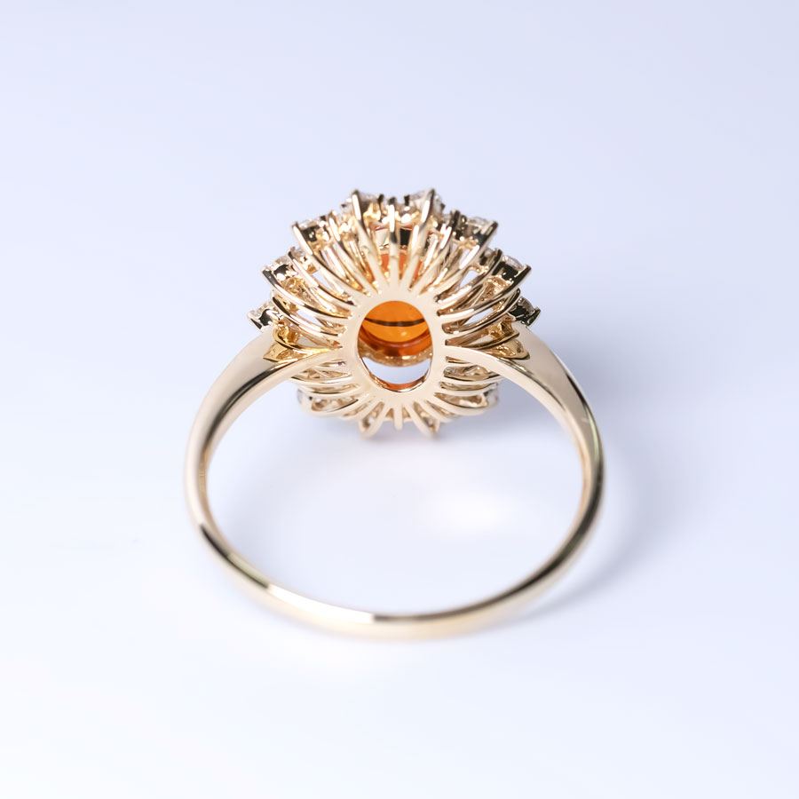 1.27ct Red Fire Opal Halo Diamond Engagement Ring 18K Yellow Gold
