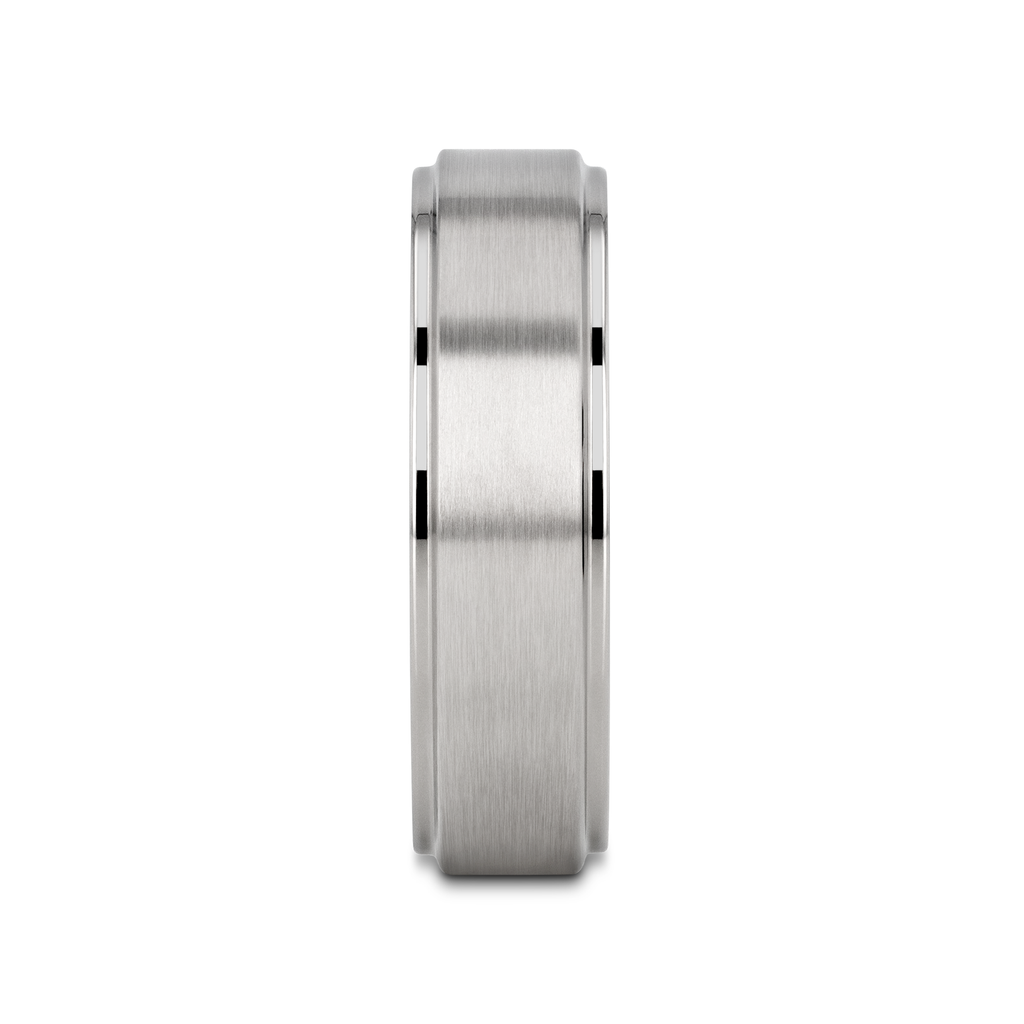RHINOX Brushed Raised Center Men’s Titanium Wedding Ring with Polished Step Edges - 6mm & 8mm