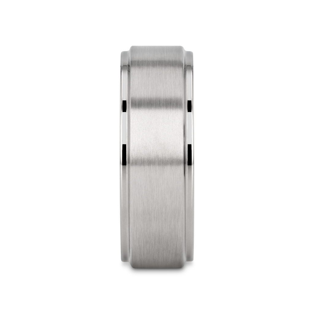 RHINOX Brushed Raised Center Men’s Titanium Wedding Ring with Polished Step Edges - 6mm & 8mm