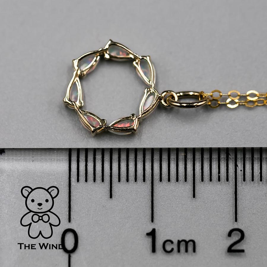Eternity Love Australian Crystal Opal Circle Necklace Pendant 14K Yellow Gold
