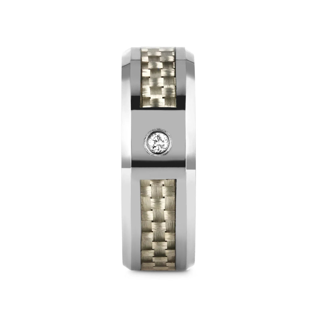 ROYCE Tungsten Wedding Band with White Carbon Fiber and White Diamond Setting - 8mm
