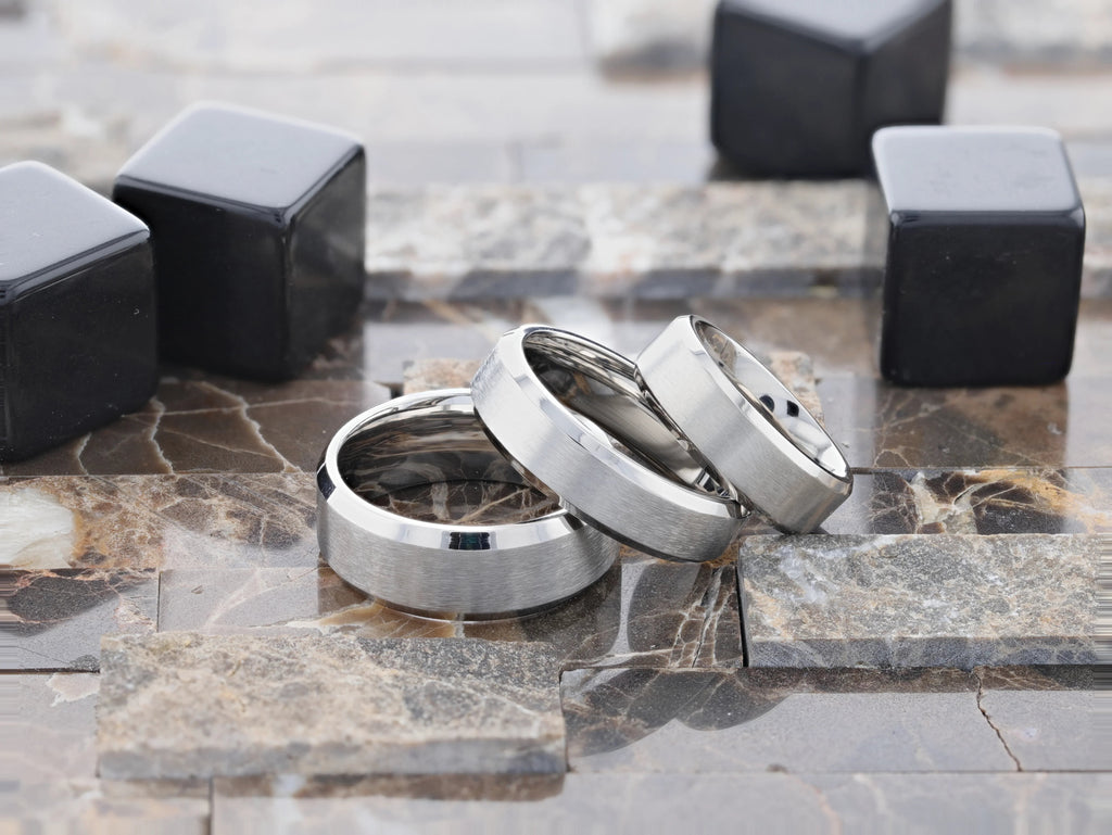 SHIRE Titanium Men’s Flat Wedding Ring, Brushed Center with Polished Beveled Edges — 6mm & 8mm