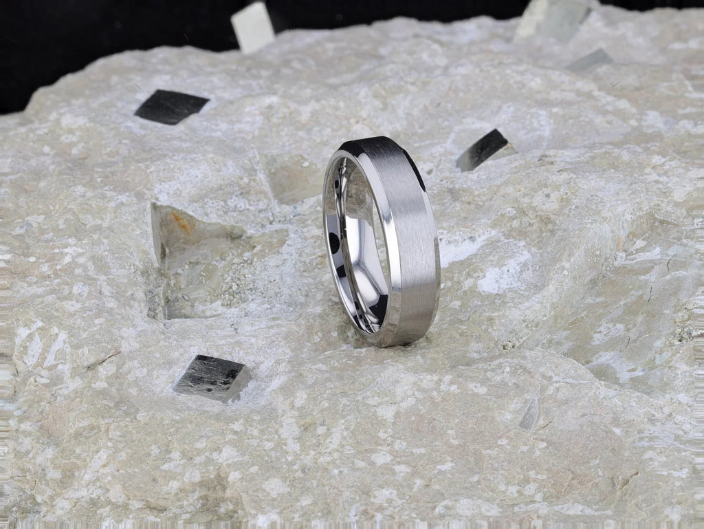 SHIRE Titanium Men’s Flat Wedding Ring, Brushed Center with Polished Beveled Edges — 6mm & 8mm