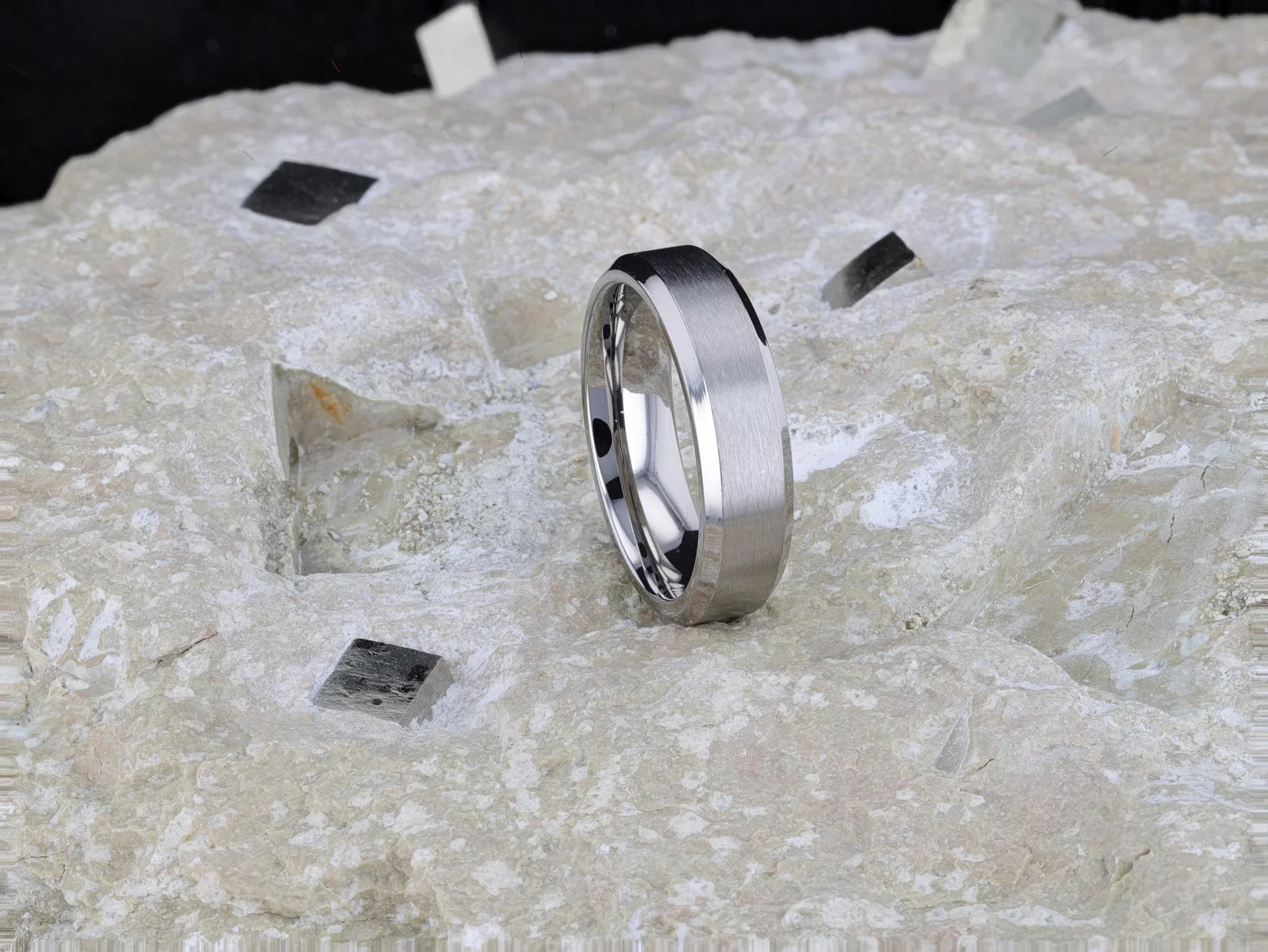 SHIRE Titanium Men’s Flat Wedding Ring, Brushed Center with Polished Beveled Edges — 6mm & 8mm