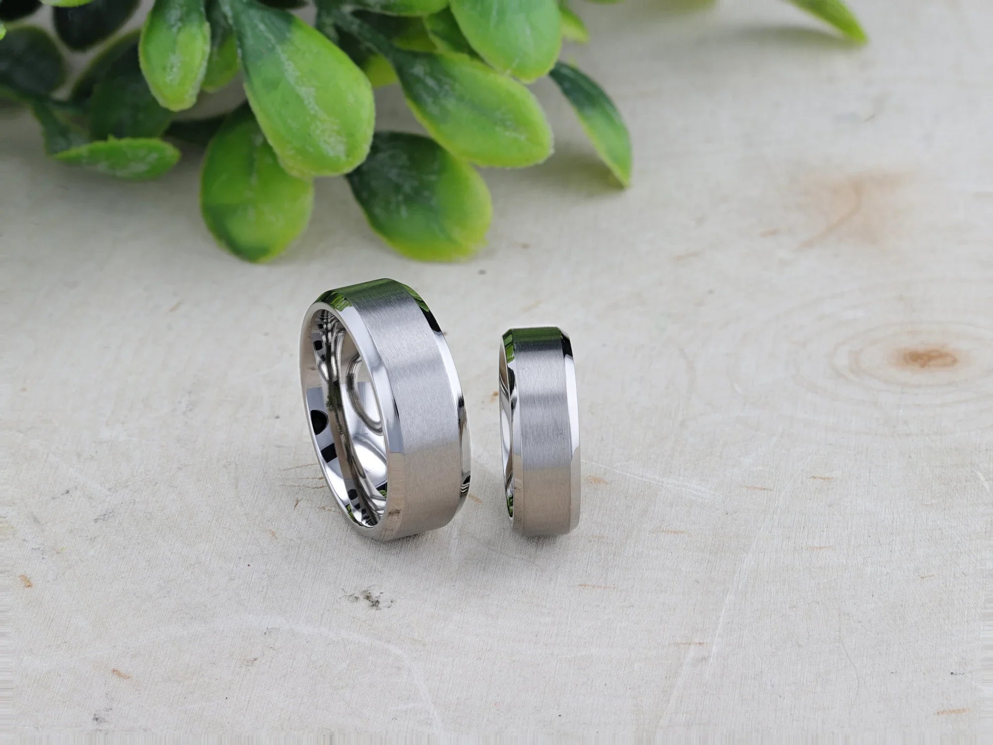 SHIRE Titanium Men’s Flat Wedding Ring, Brushed Center with Polished Beveled Edges — 6mm & 8mm