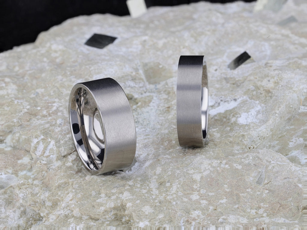 SOLAR Flat Profile Brushed Finish Men’s Titanium Wedding Band – 6mm & 8mm